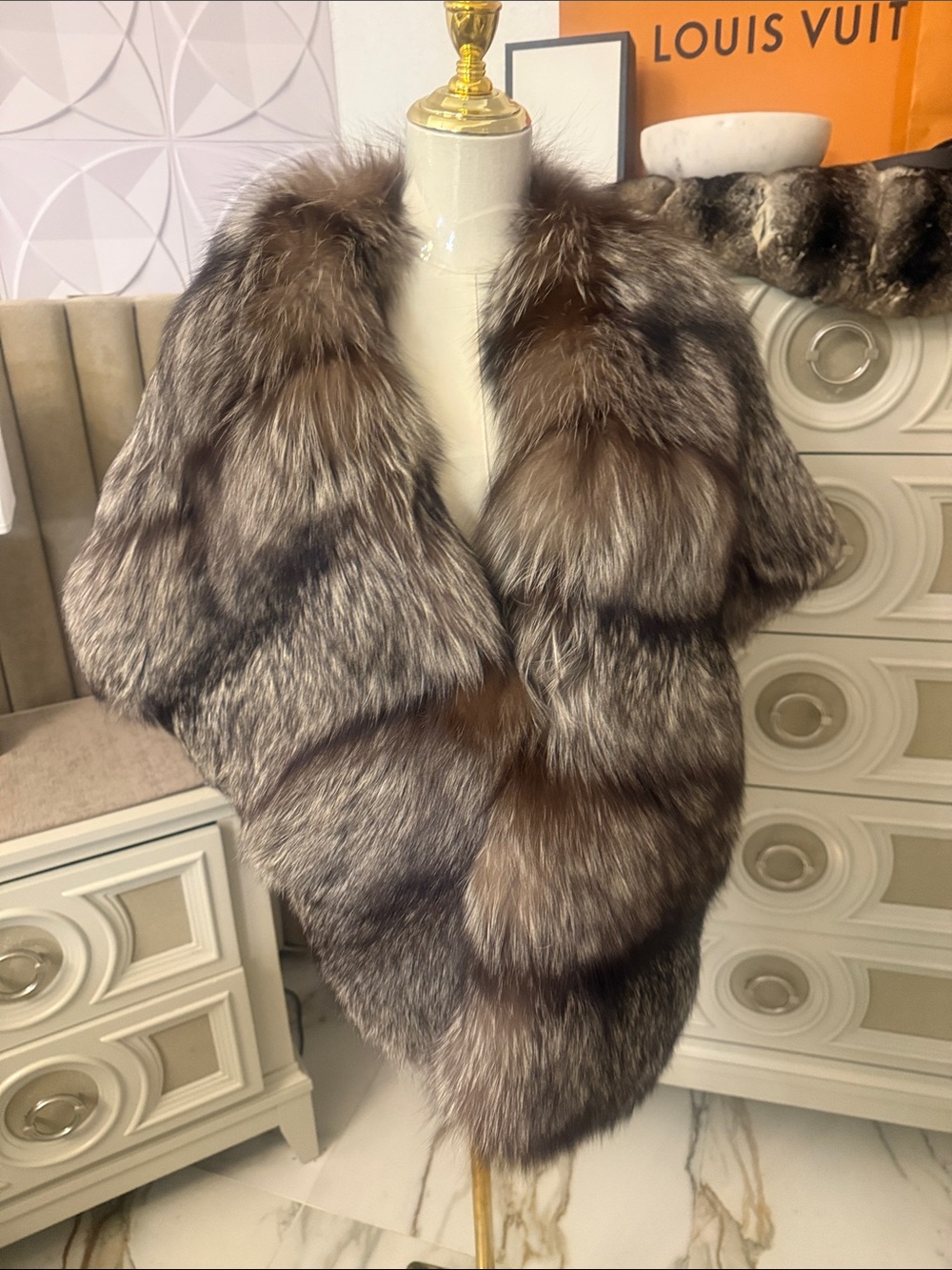 Silver fox fur cape
